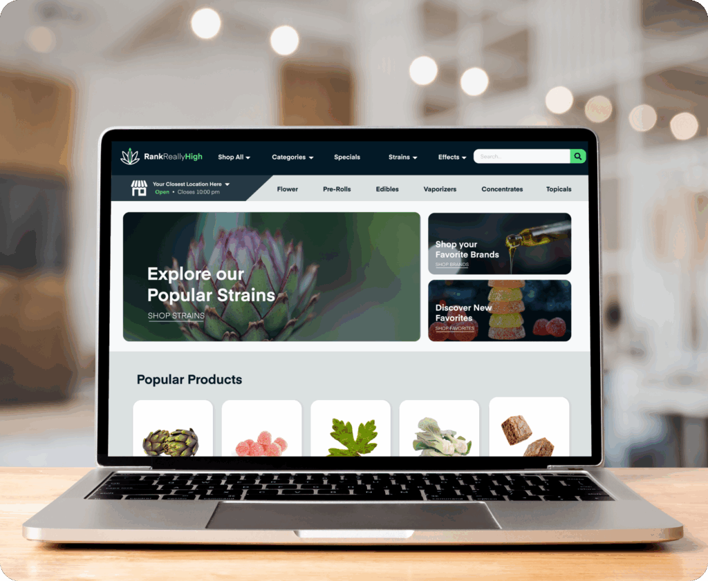 Laptop in cafe with the best industry ecommerce platform and website.