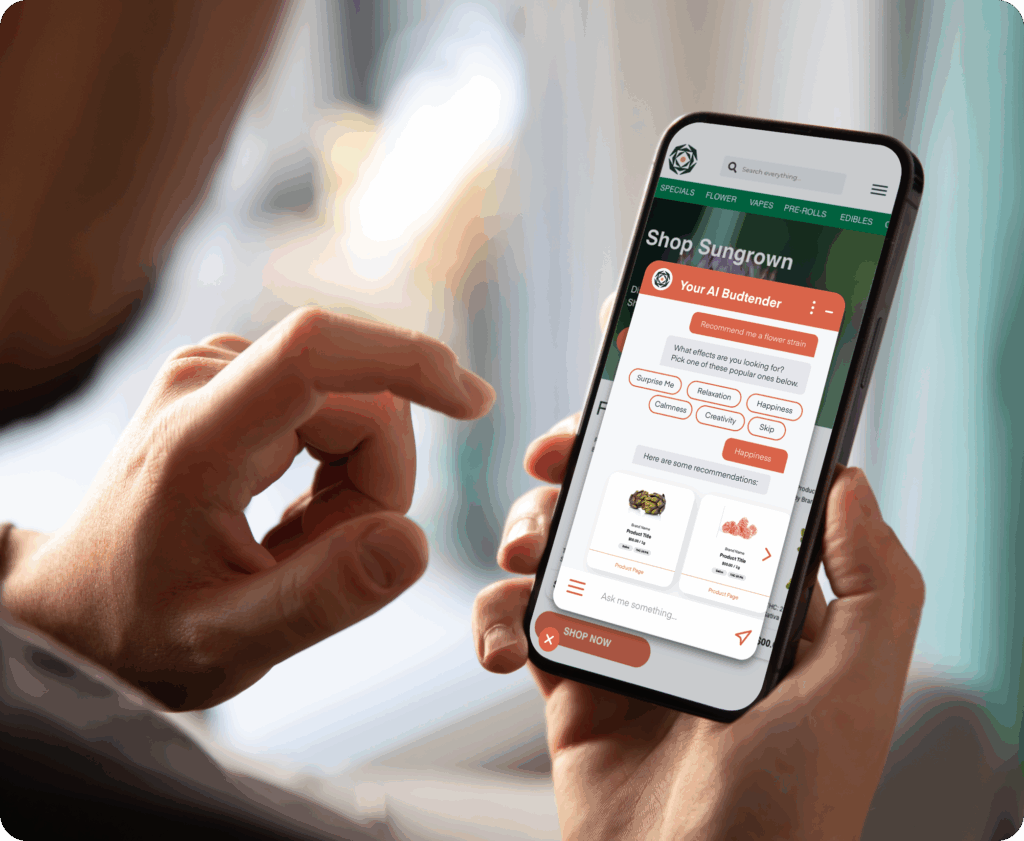 Man holding cellphone with the best industry ecommerce platform and ai helper